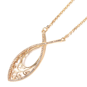 Rose Gold Hollow Zircon Necklace with Big Pendant for Women