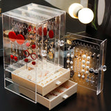 Transparent Acrylic Jewelry Box Organizer Earring Necklace Storage Case