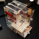 Transparent Acrylic Jewelry Box Organizer Earring Necklace Storage Case