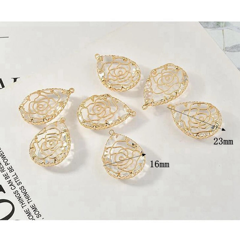 Crystal Rose Lace Water Drop Charms 10pcs for Memory Locket DIY