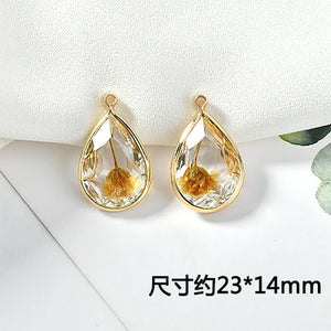Transparent Dried Flower Resin Copper Edge Drop Pendant DIY Earrings