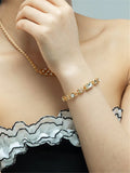 Glass Brass Chain Bracelet 18K Plated Women Jewelry Romantic Gift