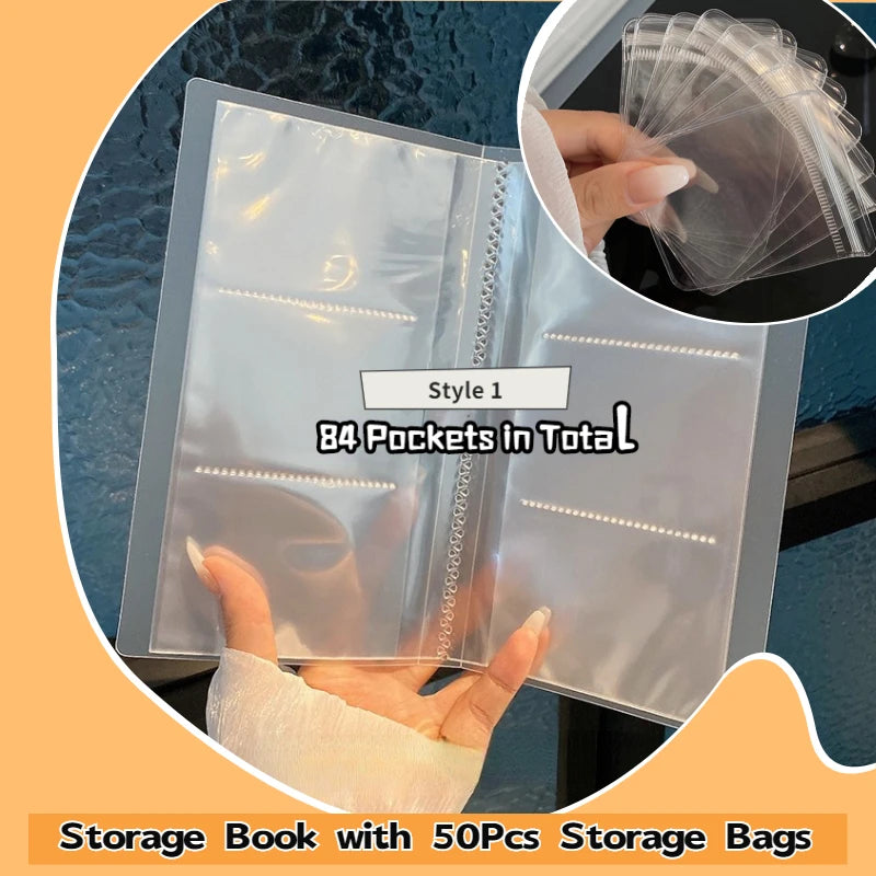 Transparent Jewelry Storage Book Set with Zip-Locking Divided Cells