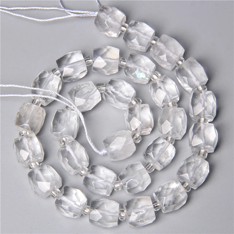 Clear Quartz Crystal Faceted Cube Tube Spacer Beads