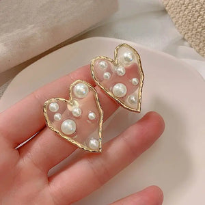 Personality Pearl Heart Earrings - Street Style