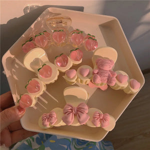 Pink Peach Hair Clip Sweet Bow Hairpin