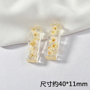 Rectangular dried flower pendant DIY earrings 2pcs