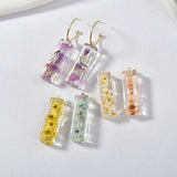 Rectangular dried flower pendant DIY earrings 2pcs