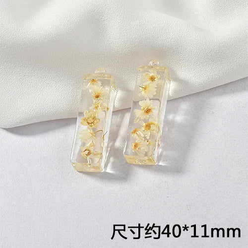 Rectangular dried flower pendant DIY earrings 2pcs