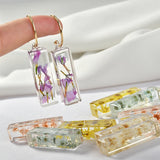 Rectangular dried flower pendant DIY earrings 2pcs