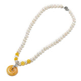 Natural Pearl Necklace with Copper Pendant 25*6mm