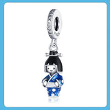 925 Silver Japanese Doll Kimono Dangle Charm Beads for Bracelet Necklace