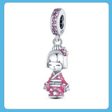 925 Silver Japanese Doll Kimono Dangle Charm Beads for Bracelet Necklace