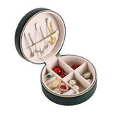 Portable Round Jewelry Case Box PU Leather