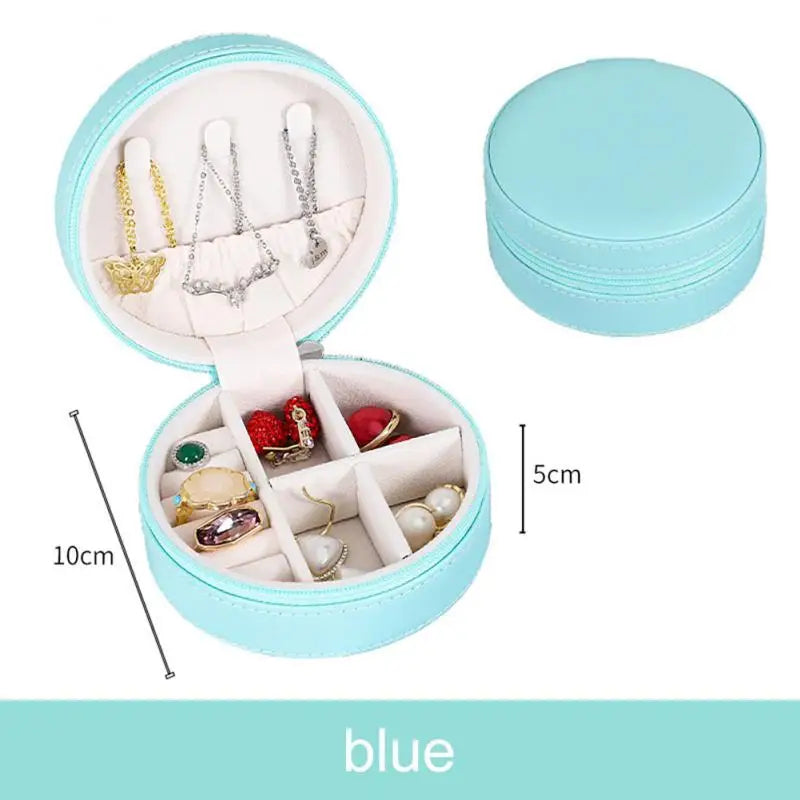 Portable Round Jewelry Case Box PU Leather