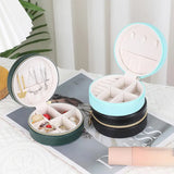 Portable Round Jewelry Case Box PU Leather