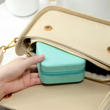 Travel Jewelry Case Zipper Bijoux Storage Box Velvet PU Leather Organizer Women
