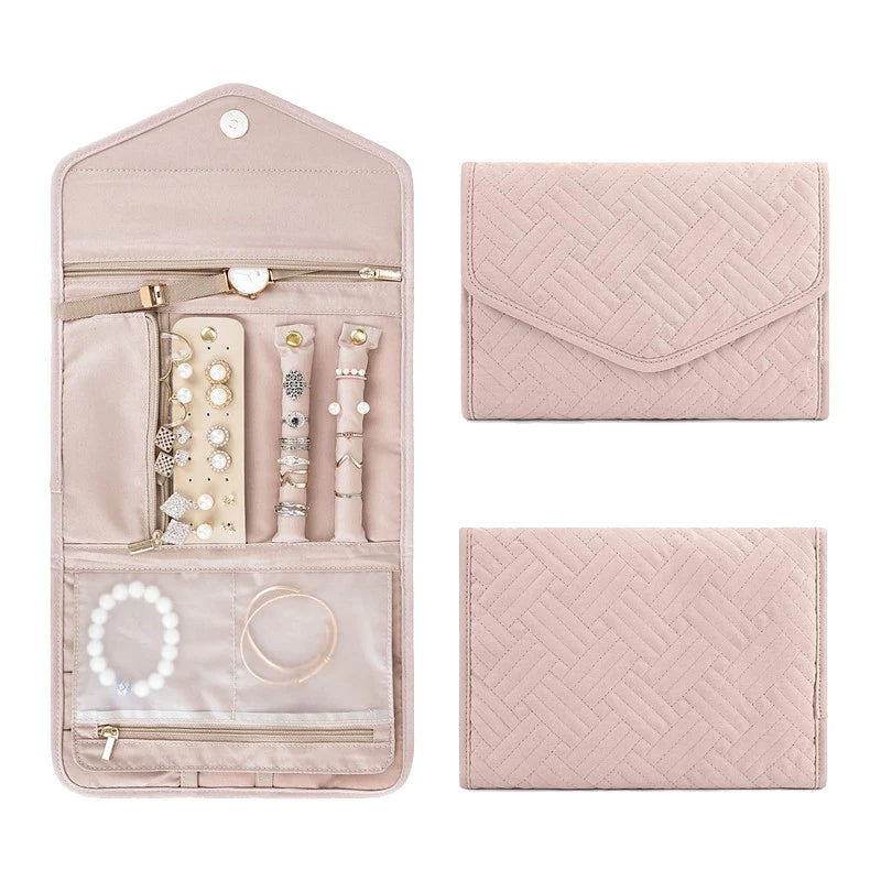 Travel Jewelry Organizer Roll - Pink