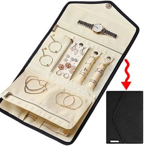 Portable Jewelry Organizer Roll for Travel-Rings Necklaces Earrings Storage Bag