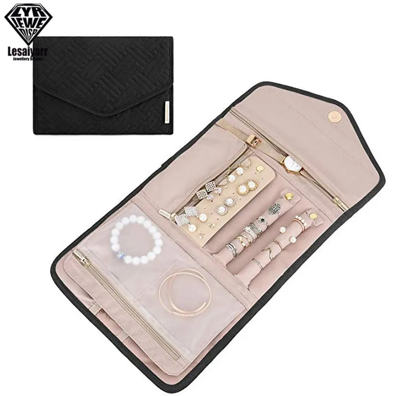 Travel Jewelry Organizer Roll - Storage Bag for Rings Necklaces Earrings