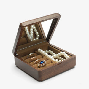 Retro Wooden Jewelry Box Organizer Wedding Ring Necklace Display Case