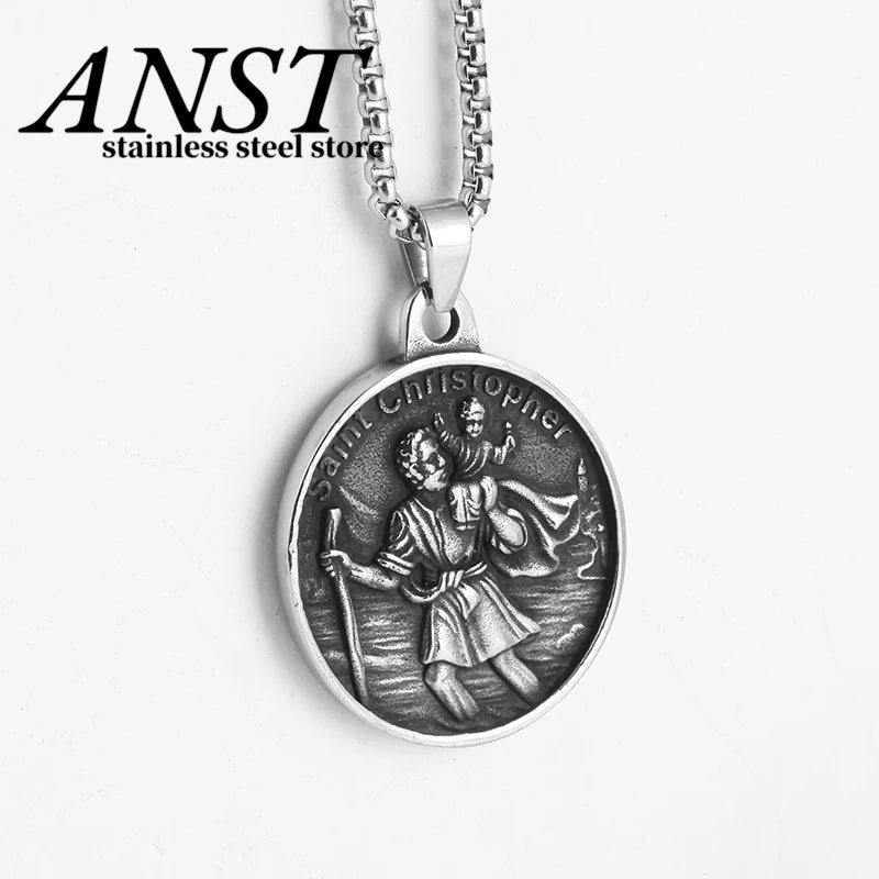 Travel Safe Compass St Christopher Necklace for Men
