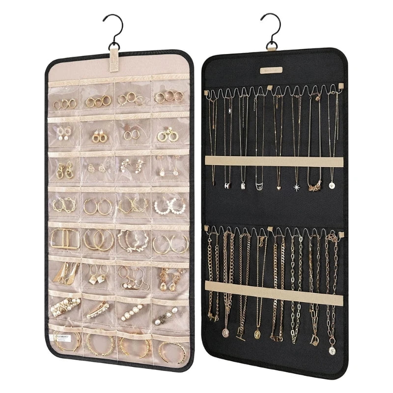 Portable Jewelry Rack with Metal Hook Jewelry Storage Roll