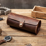 Vintage Leather Travel Watch Case Roll Organizer