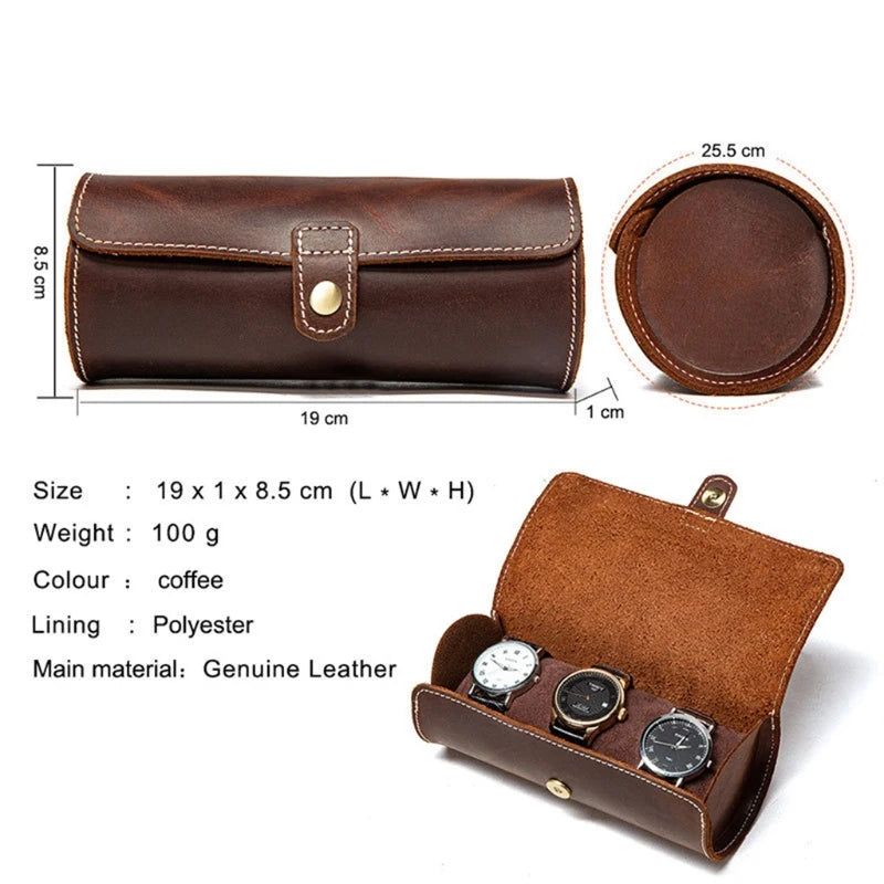Vintage Leather Travel Watch Case Roll Organizer