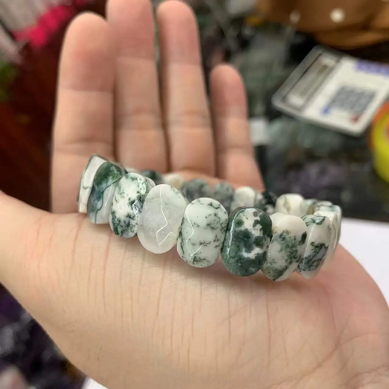 Tree Agate Beads Bracelet Natural Gemstone Jewelry Bangle