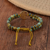 Tree Of Life Stone Bead Bracelet Double Layer Adjustable Braid Rope