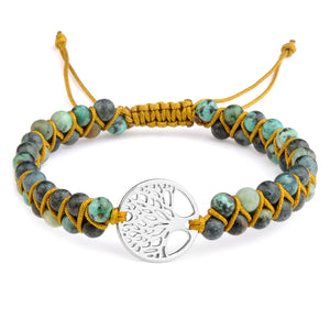 Tree Of Life Stone Bead Bracelet Double Layer Adjustable Braid Rope