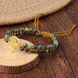 Tree Of Life Stone Bead Bracelet Double Layer Adjustable Braid Rope