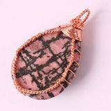 Copper Wire Wrap Rhodonite Teardrop Pendant Necklace