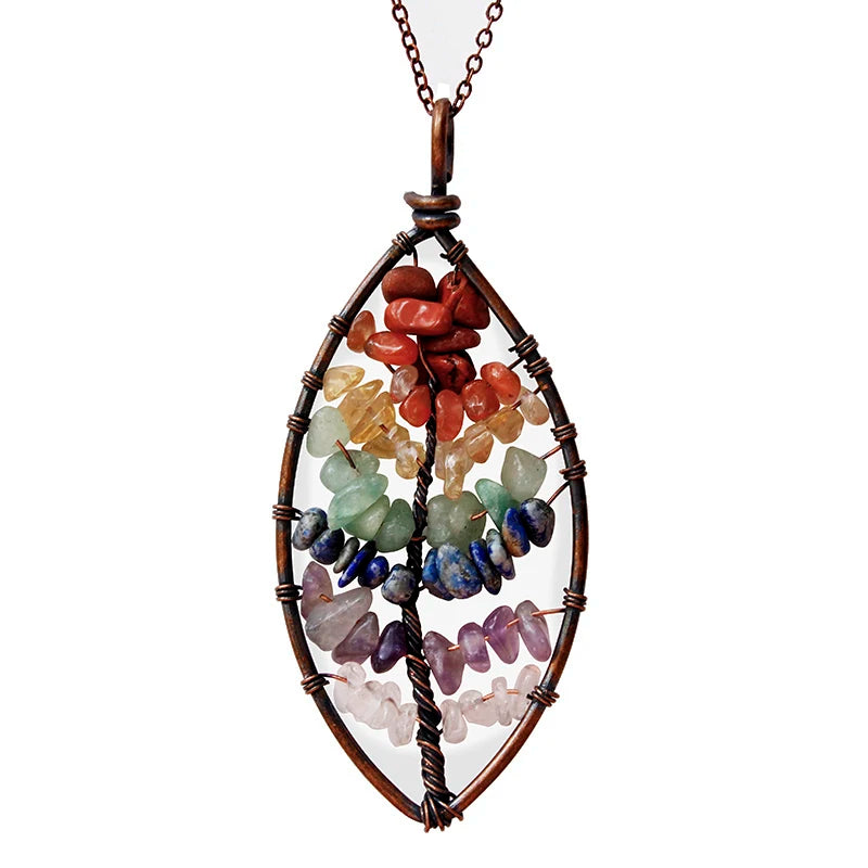 Tree of Life 7 Chakra Necklace Reiki Healing Crystal Pendant