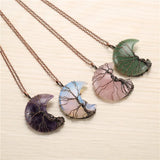 Crescent Moon Tree of Life Crystal Pendant
