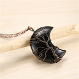 Crescent Moon Tree of Life Crystal Pendant