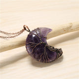 Crescent Moon Tree of Life Crystal Pendant