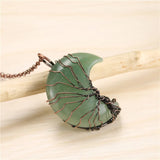 Crescent Moon Tree of Life Crystal Pendant