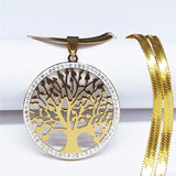 Tree of Life Crystal Steel Choker Necklace for Women