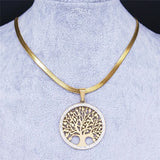 Tree of Life Crystal Steel Choker Necklace for Women