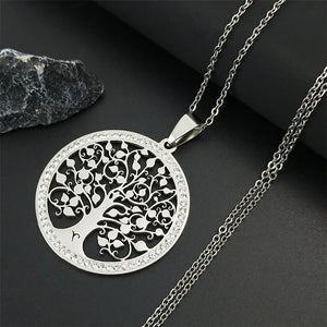 Tree of Life Crystal Statement Necklace Silver Jewelry Christmas Gift