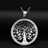 Tree of Life Crystal Statement Necklace Silver Jewelry Christmas Gift