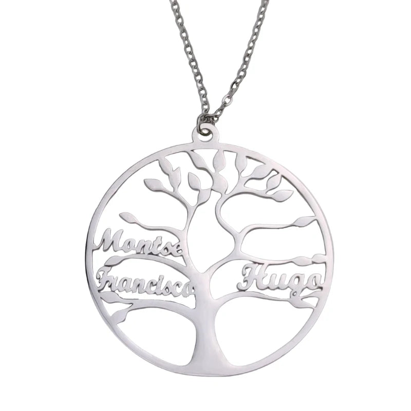 Tree of Life Family Custom Name Pendant Necklace Stainless Steel