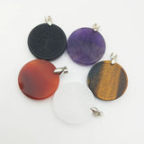 Crystal Coin Pendant Tree of Life Reiki Clear Quartz Amethyst Tiger Eye