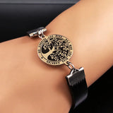 Tree of Life Leather Steel Bracelet Women Silver B1786S03
