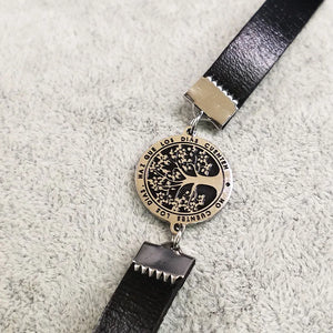 Tree of Life Leather Steel Bracelet Women Silver B1786S03