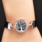 Tree of Life Leather Steel Bracelet Women Silver B1786S03