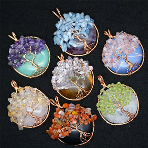 Tree of Life Quartz Pendant for Long Necklaces Crystal Charm Suspension