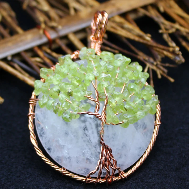 Tree of Life Quartz Pendant for Long Necklaces Crystal Charm Suspension